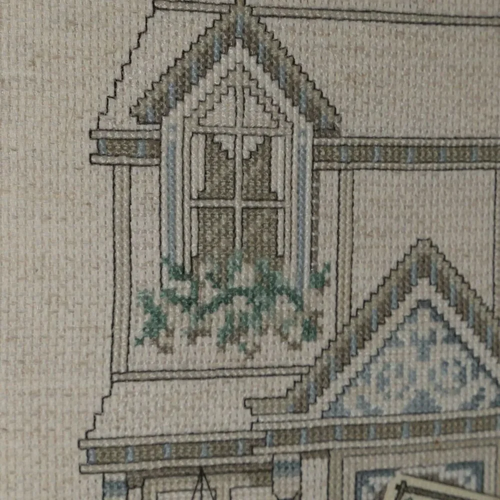 Vintage Needlepoint Welcome Friends Victorian House Embroidery Handmade Framed
